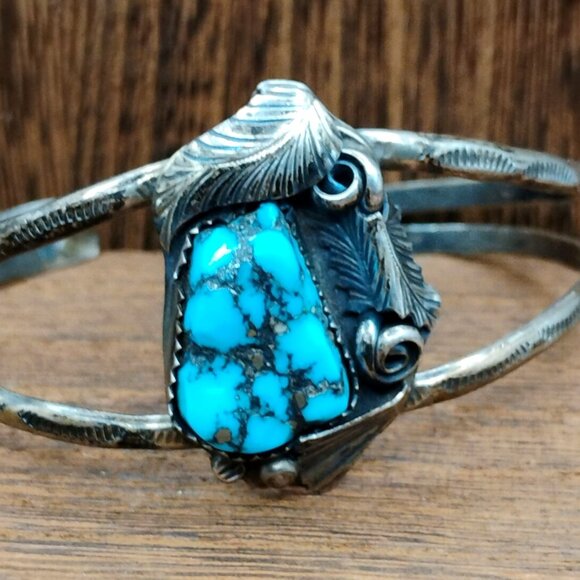 Native Navajo Old Pawn Sleeping Beauty Turquoise Sterling Silver Cuff Bracelet - Picture 1 of 8